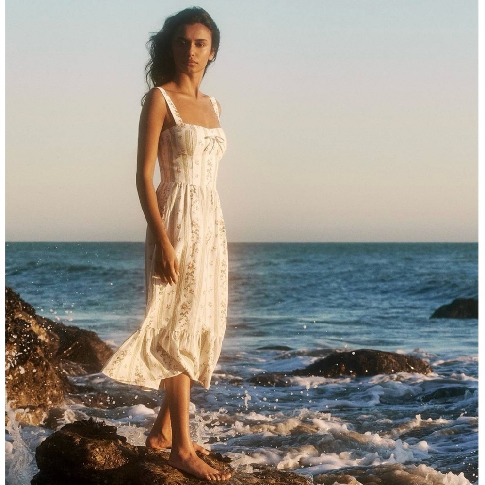 Reformation Cream Floral Midi Dress